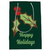 Groene Holly Kerstmis Geschenkzak Medium Cadeauzakje (Voorkant)