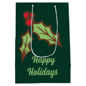 Groene Holly Kerstmis Geschenkzak Medium Cadeauzakje (Achterkant)