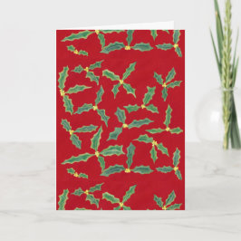 Groene Holly laat gele bloemen kerst Kaarten