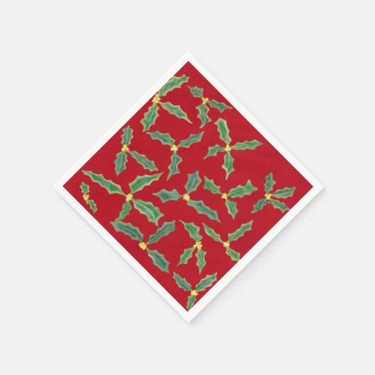 Groene Holly laat gele bloemen papieren servetten (Hoek)