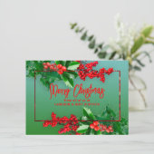 Groene Holly laat rode bessen Business Kerstmis Feestdagenkaart (Staand voorkant)