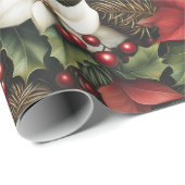 Groene Holly laat rode Poinsettia bloem Kerstmis Cadeaupapier (Rol Hoek)