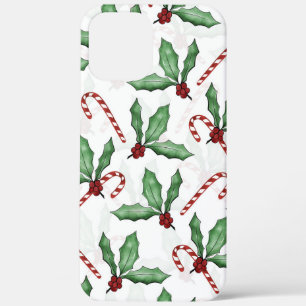 Groene Holly Leaves Red Berries Candy Cane Paint Case-Mate iPhone Case
