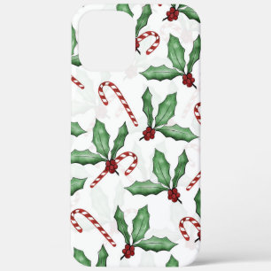 Groene Holly Leaves Red Berries Candy Cane Paint Case-Mate iPhone Case