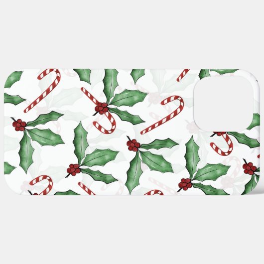Groene Holly Leaves Red Berries Candy Cane Paint Case-Mate iPhone Case (Achterkant (horizontaal))