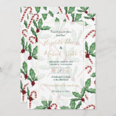 Groene Holly Leaves Red Berries Candy Cane Paint Kaart (Voorkant / Achterkant)