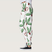 Groene Holly Leaves Red Berries Candy Cane Paint Leggings (Links)