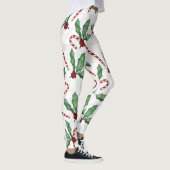 Groene Holly Leaves Red Berries Candy Cane Paint Leggings (Rechts)