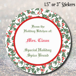 Groene Holly met Red Berries Custom Baking Sticker