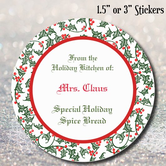 Groene Holly met Red Berries Custom Baking Sticker