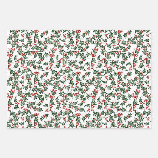 Groene Holly met rode bessen Rustic Wrapping Paper (Voorkant 3)