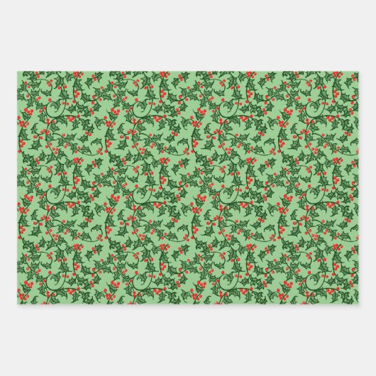 Groene Holly met rode bessen Rustic Wrapping Paper (Voorkant 2)