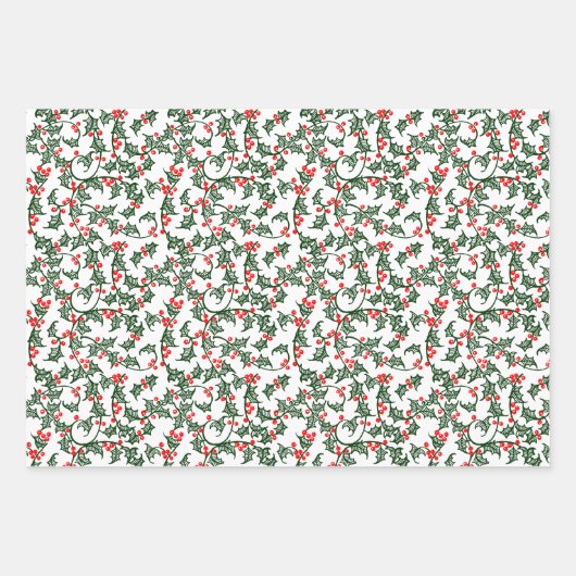 Groene Holly met rode bessen Rustic Wrapping Paper (Voorkant)