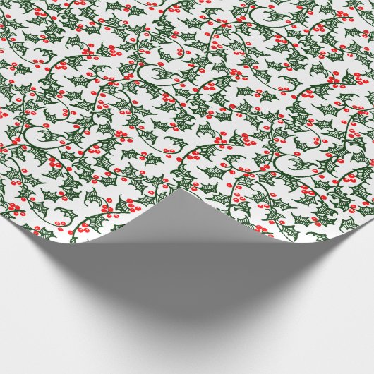Groene Holly met rode bessen Rustic Wrapping Paper Cadeaupapier (Hoek)