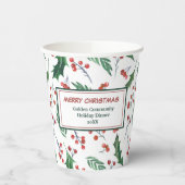 Groene Holly Red Berry Pattern-kerstkopkopjes Papieren Bekers (Links)