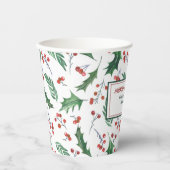 Groene Holly Red Berry Pattern-kerstkopkopjes Papieren Bekers (Voorkant)