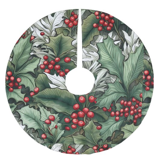 Groene Holly rode bessen Kerstboom basis Hoesje Kerstboom Rok (Voorkant)