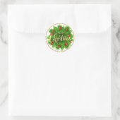 Groene Holly & rode bessen krans Vrolijk Kerstfees Ronde Sticker (Tas)