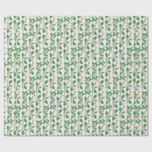 Groene Holly verliest kerstkerst met rode bessen Cadeaupapier (Vlak)