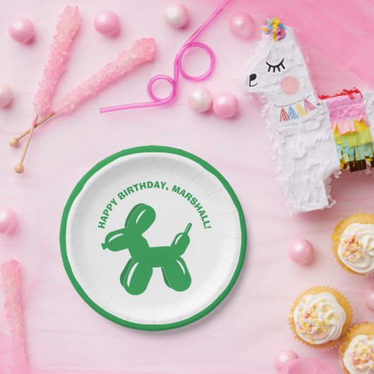 Groene hond ballon dier gepersonaliseerde partij papieren bordje (Feest)