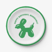 Groene hond ballon dier gepersonaliseerde partij papieren bordje (Voorkant)