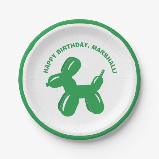 Groene hond ballon dier gepersonaliseerde partij papieren bordje (Voorkant)