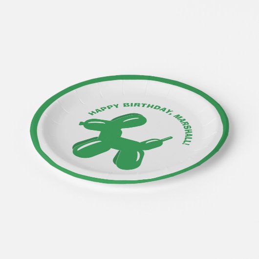 Groene hond ballon dier gepersonaliseerde partij papieren bordje (Gekanteld)