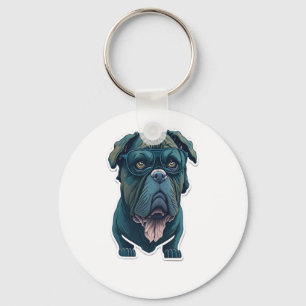 Groene hond met bril sleutelhanger
