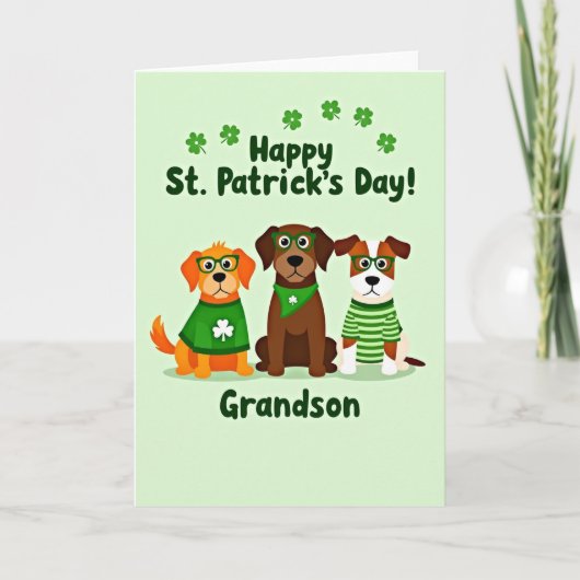 Groene Hond Shamrocks Kleinzoon Kaart (Voorkant)