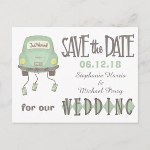 Groene Honeymoon Auto Save the Date Wedding Aankondigingskaart
