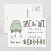 Groene Honeymoon Auto Save the Date Wedding Aankondigingskaart (Voorkant / Achterkant)