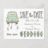 Groene Honeymoon Auto Save the Date Wedding Aankondigingskaart (Voorkant)