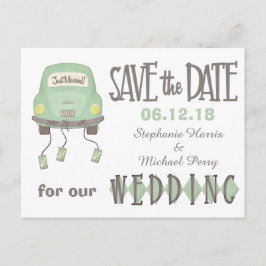 Groene Honeymoon Auto Save the Date Wedding Aankondigingskaart