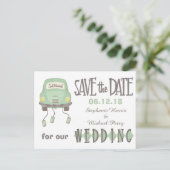Groene Honeymoon Auto Save the Date Wedding Aankondigingskaart (Staand voorkant)