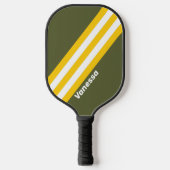 Groene Honing Nostalgische Strepen met Naam Pickleball Paddle (Voorkant)