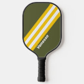 Groene Honing Nostalgische Strepen met Naam Pickleball Paddle (Achterkant)