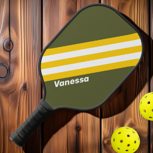 Groene Honing Nostalgische Strepen met Naam Pickleball Paddle