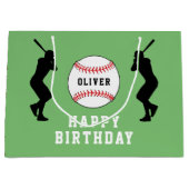 Groene honkbalspeler Kinder naam Verjaardag Groot Cadeauzakje (Voorkant)