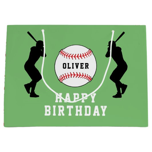 Groene honkbalspeler Kinder naam Verjaardag Groot Cadeauzakje (Voorkant)