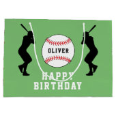 Groene honkbalspeler Kinder naam Verjaardag Groot Cadeauzakje (Achterkant)