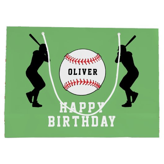 Groene honkbalspeler Kinder naam Verjaardag Groot Cadeauzakje (Achterkant)
