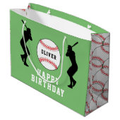 Groene honkbalspeler Kinder naam Verjaardag Groot Cadeauzakje (Achterkant Gekanteld)