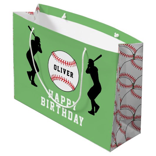 Groene honkbalspeler Kinder naam Verjaardag Groot Cadeauzakje (Achterkant Gekanteld)