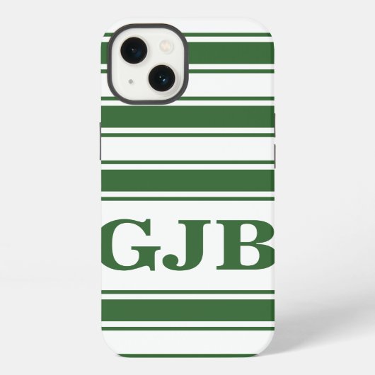 Groene horizontale streep met monogram iPhone hoesje (Achterkant)