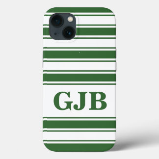 Groene horizontale streep met monogram iPhone 13 hoesje