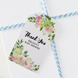 Groene hortensia roze bloemenballonnen cadeaulabel