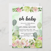 Groene hortensia roze bloemensalie ballon kaart (Voorkant)