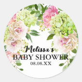 Groene hortensia roze florals cupcake toppers ronde sticker (Voorkant)