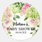 Groene hortensia roze florals cupcake toppers ronde sticker (Voorkant)