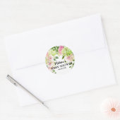 Groene hortensia roze florals cupcake toppers ronde sticker (Envelop)